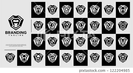 Technology shield letter A-Z initial logo bundle 122204985