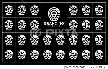 Pin point location initial letter A-Z logo set Pin point location initial letter A-Z logo set 122204987