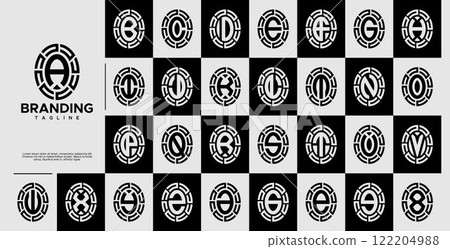 Technology line oval letter A-Z initial logo set Technology line oval letter A-Z initial logo set 122204988