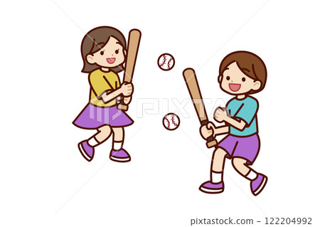 Boys and girls playing baseball 122204992