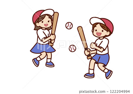 享受棒球的男孩和女孩 享受棒球的男孩和女孩 122204994