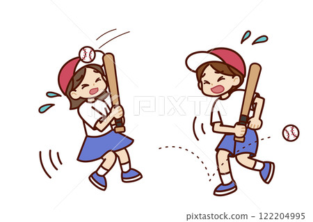 享受棒球的男孩和女孩 122204995