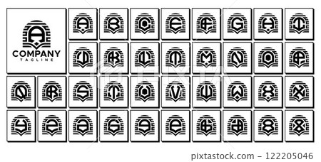 Stripe line dome arch initial A-Z letter logo set Stripe line dome arch initial A-Z letter logo set 122205046