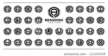 Compass shield monogram letter A-Z logo set Compass shield monogram letter A-Z logo set 122205049
