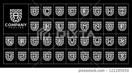 Futuristic line shield initial letter A-Z logo set Futuristic line shield initial letter A-Z logo set 122205050
