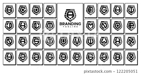 Digital line shield initial letter A to Z logo set Digital line shield initial letter A to Z logo set 122205051