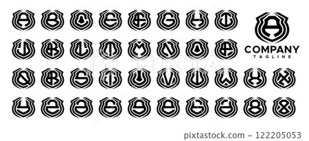 Geometric line security shield letter A-Z logo set Geometric line security shield letter A-Z logo set 122205053