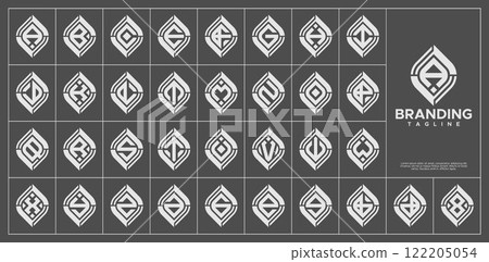 Geometric line leaf monogram A-Z letter logo set Geometric line leaf monogram A-Z letter logo set 122205054