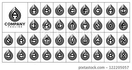 Line water drop initial letter A-Z logo set Line water drop initial letter A-Z logo set 122205057