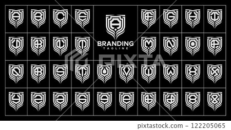 Luxury line shield monogram A-Z letter logo set Luxury line shield monogram A-Z letter logo set 122205065