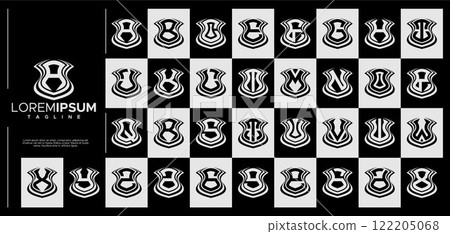 Elegant line security shield letter A-Z logo set 122205068