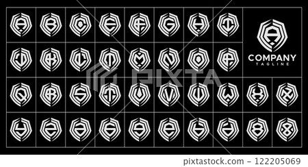 Modern line shield initial letter A to Z logo set Modern line shield initial letter A to Z logo set 122205069