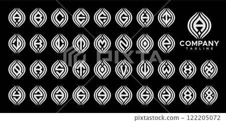 Luxury line nature leaf symbol letter A-Z logo set Luxury line nature leaf symbol letter A-Z logo set 122205072