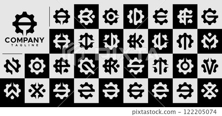Simple cog gear initial letter A-Z logo set 122205074
