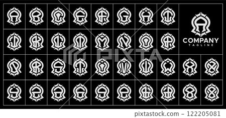 Line abstract dome letter A-Z initial logo set 122205081