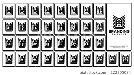 Abstract line letter M with initial A-Z logo set Abstract line letter M with initial A-Z logo set 122205084