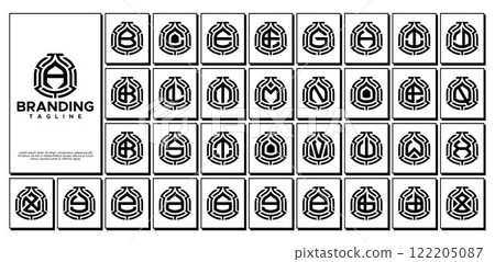 Simple abstract shape monogram letter A-Z logo set Simple abstract shape monogram letter A-Z logo set 122205087