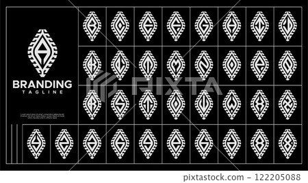 Stripe line leaf letter A-Z initial logo bundle 122205088