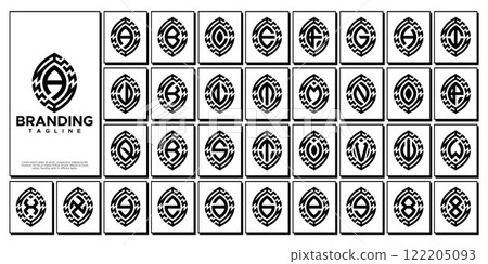 Modern line leaf initial A-Z letter logo set 122205093