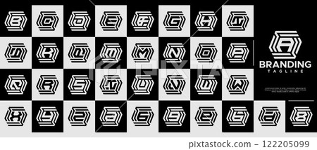 Digital line abstract monogram A-Z letter logo set 122205099