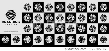 Line technology abstract letter A-Z logo set Line technology abstract letter A-Z logo set 122205107