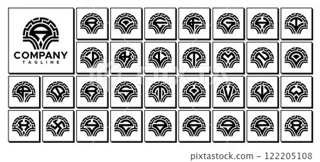 Digital line abstract initial A-Z letter logo set Digital line abstract initial A-Z letter logo set 122205108