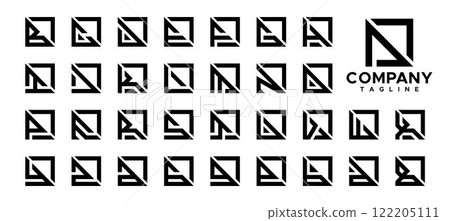 Line edge square monogram letter A-Z logo set 122205111