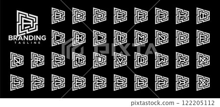 Digital circuit line square letter A-Z logo set 122205112