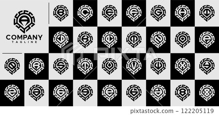 Dynamic line abstract shape letter A-Z logo set 122205119