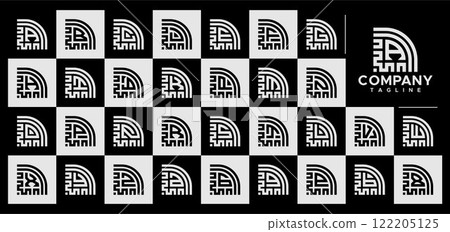 Pixel line technology abstract letter A-Z logo set Pixel line technology abstract letter A-Z logo set 122205125