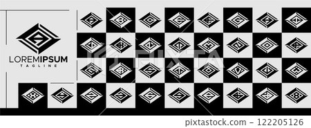 Technology rhombus initial letter A-Z logo set 122205126