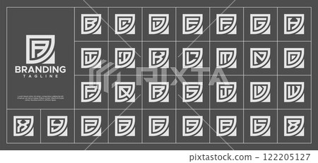 Modern line square monogram letter A-Z logo set 122205127