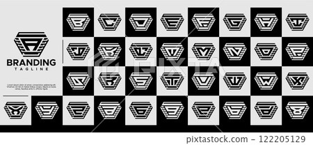 Stripe line trapezoid initial A-Z letter logo set Stripe line trapezoid initial A-Z letter logo set 122205129