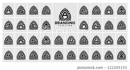 Digital line dome initial letter A-Z logo bundle 122205133