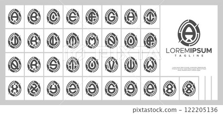 Digital egg shape initial letter A-Z logo bundle Digital egg shape initial letter A-Z logo bundle 122205136