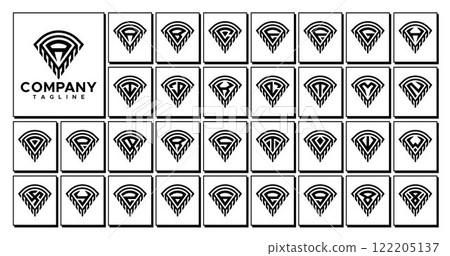 Geometric line cone monogram A-Z letter logo set 122205137