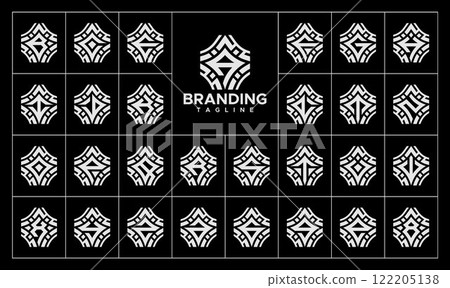 Decorative line sparkle star letter A-Z logo set 122205138