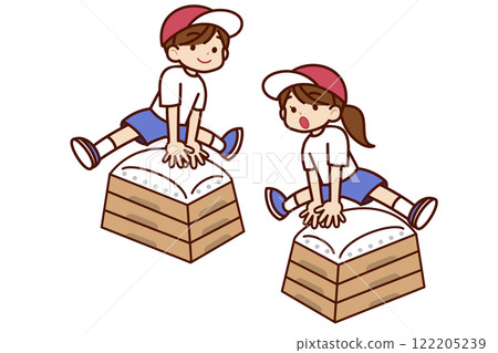 Boy and girl having fun with the vaulting box 122205239