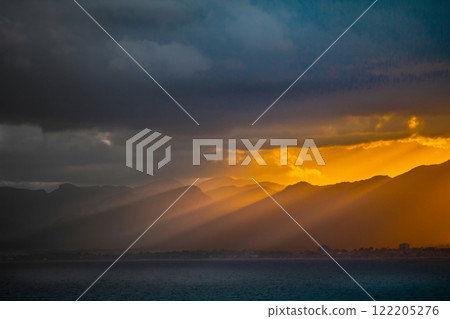 Dramatic Gold red and orange sky 122205276