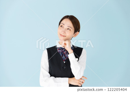Woman, uniform, thinking, smiling Woman, uniform, thinking, smiling 122205404