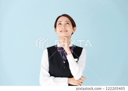 Woman, uniform, thinking, smiling 122205405