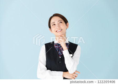Woman, uniform, thinking, smiling 122205406
