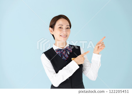 Woman, uniform, pointing Woman, uniform, pointing 122205451
