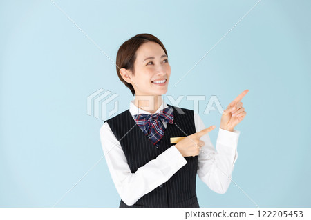 Woman, uniform, pointing 122205453