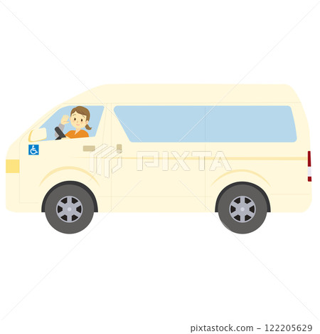 司機在回家途中從福利車上揮手尋求上門護理服務(有輪椅標記)_治療_醫療 司機在回家途中從福利車上揮手尋求上門護理服務(有輪椅標記)_治療_醫療 122205629