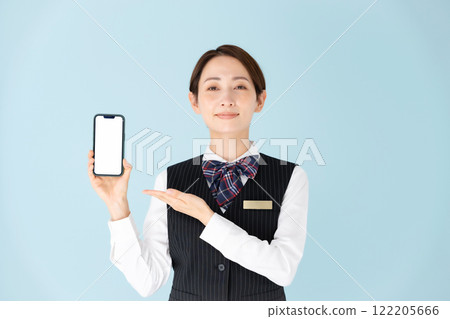 Woman, uniform, smartphone 122205666