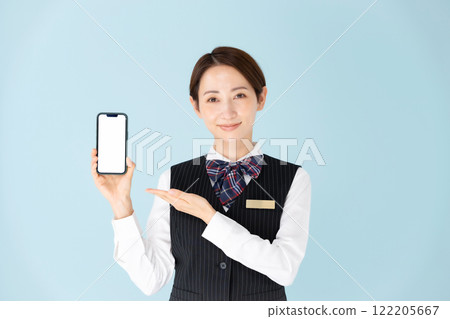 Woman, uniform, smartphone Woman, uniform, smartphone 122205667