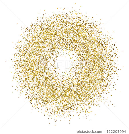 Gold glitter round frame vector illustration. Golden dust ring. Circular luxury design. Shine circle banner. Isolated on white background 122205994
