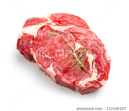 fresh raw beef steak on white background 122206107