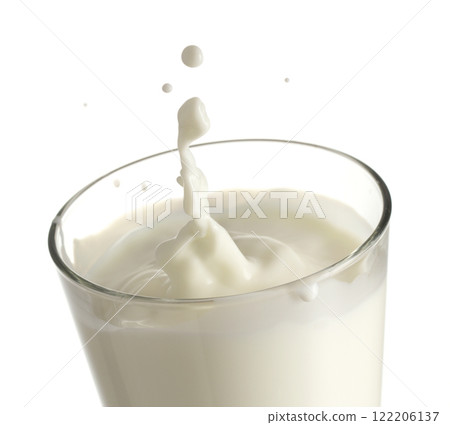 glass of milk with splash on white background 122206137